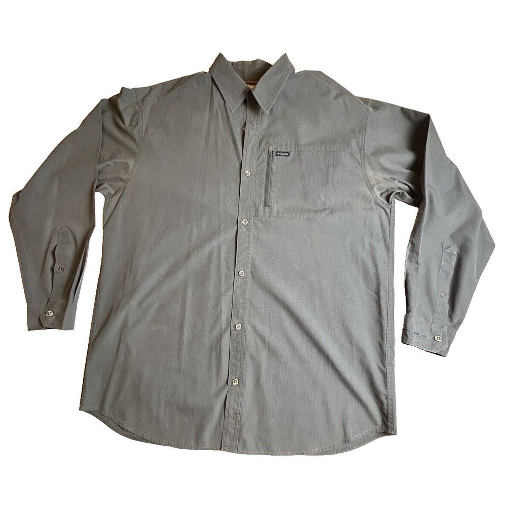 Columbia Shirt Men Size Gray Long Sleeve Zippered‎ Pocket, Polyester, Cotten-346